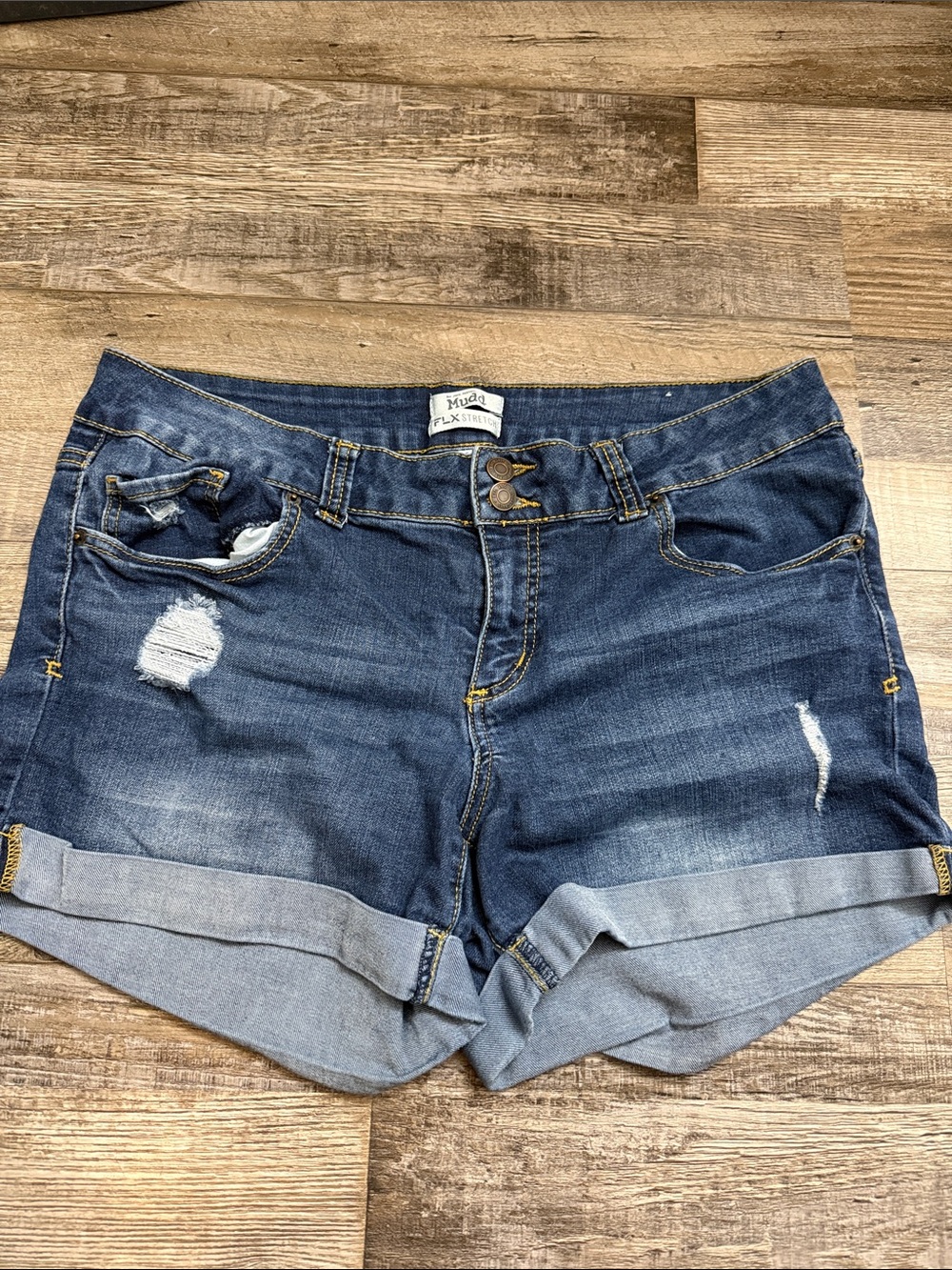 Mudd Dark Blue Distressed Rolled Cuff Denim Shorts